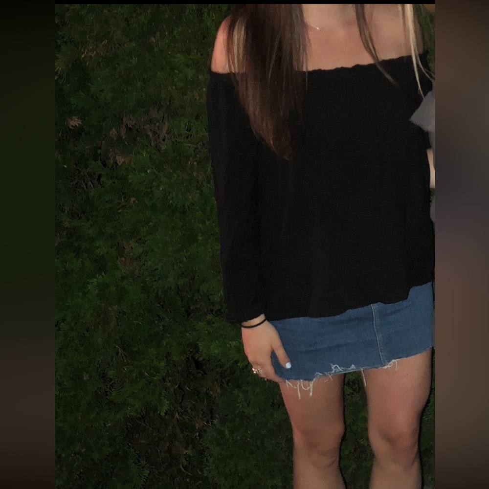 Black off the shoulder top with long sleeves